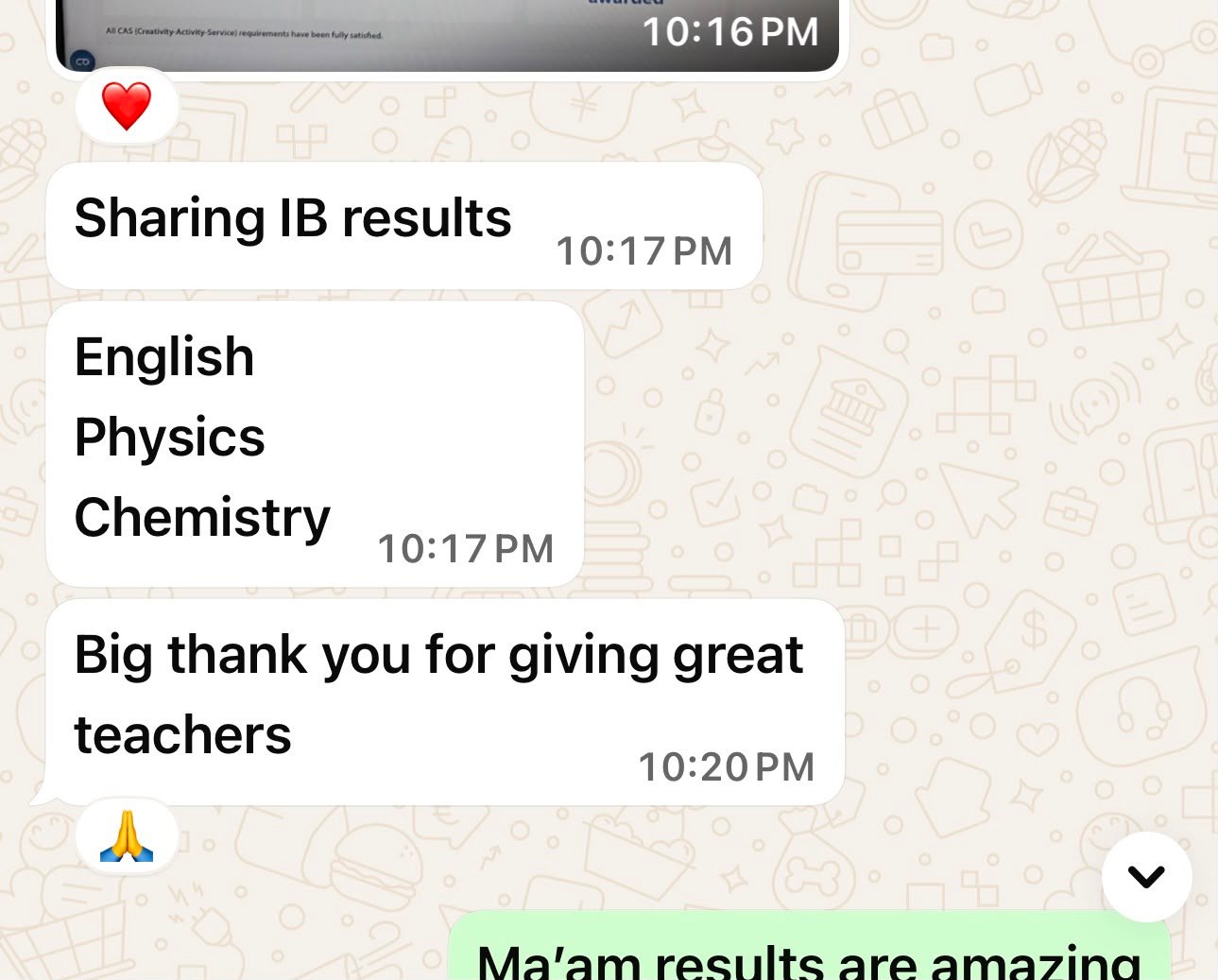 Original student message
