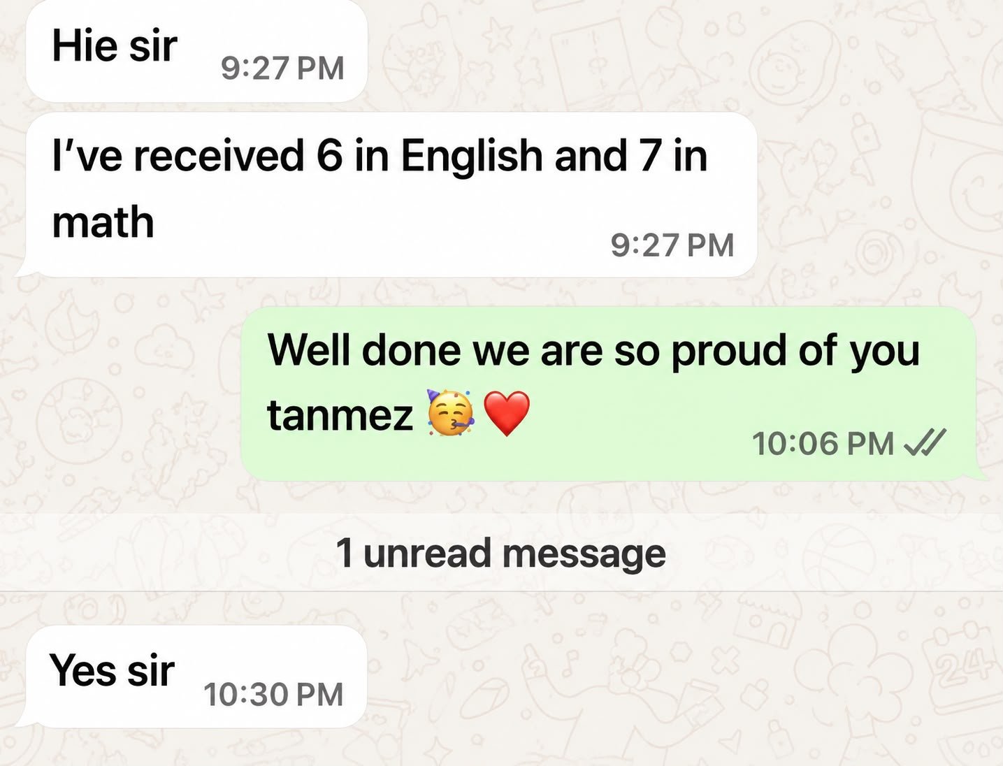 Original student message