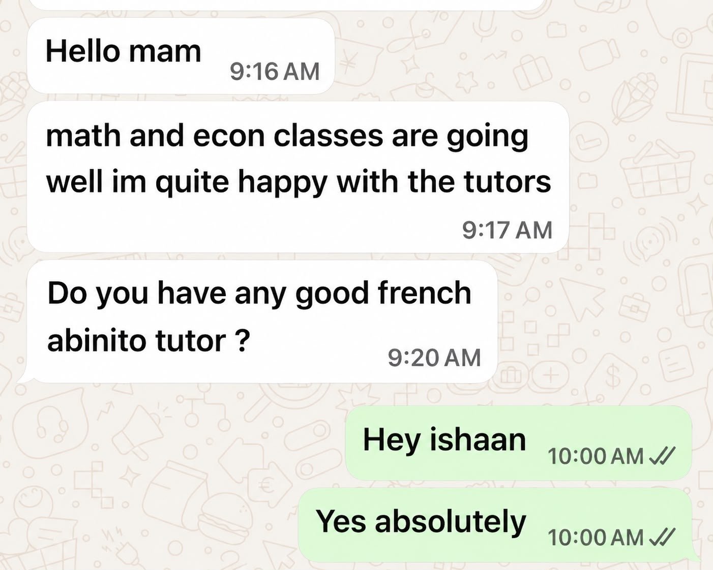 Original student message