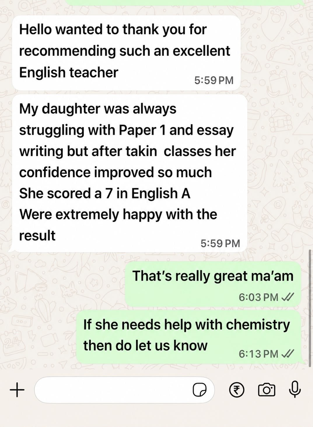 Original student message