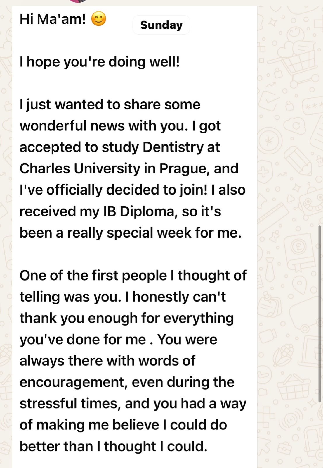 Original student message